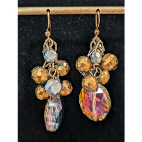 Metallic Faceted Cluster Large Faceted AB Crystal Dangle Earrings - Picture 3 of 7